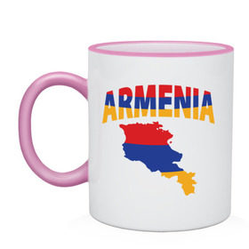 Кружка двухцветная с принтом Армения в Тюмени, керамика | объем — 330 мл, диаметр — 80 мм. Цветная ручка и кайма сверху, в некоторых цветах — вся внутренняя часть | armenia | азия | арарат | армения | армяне | армянин | кавказ | коньяк | патриот | страна
