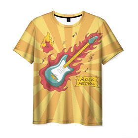 Мужская футболка 3D с принтом Rock Festival в Тюмени, 100% полиэфир | прямой крой, круглый вырез горловины, длина до линии бедер | festival | rock | гитара | металл | музыка | ноты | огонь | рок | солнце | треш | хард