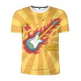 Мужская футболка 3D спортивная с принтом Rock Festival в Тюмени, 100% полиэстер с улучшенными характеристиками | приталенный силуэт, круглая горловина, широкие плечи, сужается к линии бедра | festival | rock | гитара | металл | музыка | ноты | огонь | рок | солнце | треш | хард