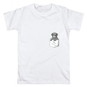 Мужская футболка хлопок с принтом Карман в Тюмени, 100% хлопок | прямой крой, круглый вырез горловины, длина до линии бедер, слегка спущенное плечо. | дог | карман | собака | щенок