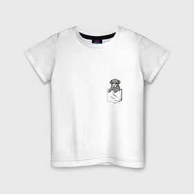 Детская футболка хлопок с принтом Карман в Тюмени, 100% хлопок | круглый вырез горловины, полуприлегающий силуэт, длина до линии бедер | Тематика изображения на принте: дог | карман | собака | щенок