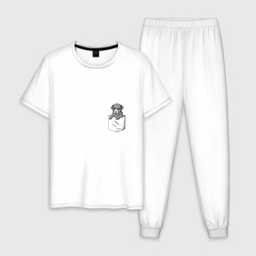 Мужская пижама хлопок с принтом Карман в Тюмени, 100% хлопок | брюки и футболка прямого кроя, без карманов, на брюках мягкая резинка на поясе и по низу штанин
 | Тематика изображения на принте: дог | карман | собака | щенок
