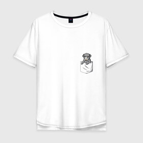 Мужская футболка хлопок Oversize с принтом Карман в Тюмени, 100% хлопок | свободный крой, круглый ворот, “спинка” длиннее передней части | дог | карман | собака | щенок