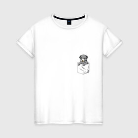 Женская футболка хлопок с принтом Карман в Тюмени, 100% хлопок | прямой крой, круглый вырез горловины, длина до линии бедер, слегка спущенное плечо | дог | карман | собака | щенок