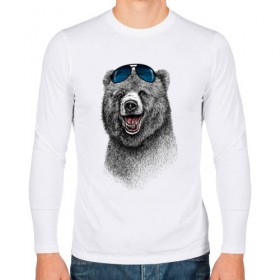 Мужской лонгслив хлопок с принтом Медведь в очках в Тюмени, 100% хлопок |  | медведь | мишка | очки | солнечные