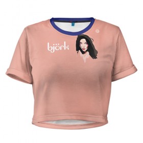 Женская футболка 3D укороченная с принтом Bjork в Тюмени, 100% полиэстер | круглая горловина, длина футболки до линии талии, рукава с отворотами | 
