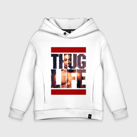 Детское худи Oversize хлопок с принтом THUG LIFE - 2pac в Тюмени, френч-терри — 70% хлопок, 30% полиэстер. Мягкий теплый начес внутри —100% хлопок | боковые карманы, эластичные манжеты и нижняя кромка, капюшон на магнитной кнопке | Тематика изображения на принте: 2pac | makaveli | амару | ганста | гето | гетто | жизнь головореза | крутой | надпись | песня | реп | репер | слова песни | татуировки | тупак | хип хоп | хипхоп | шакур