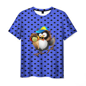 Мужская футболка 3D с принтом Счастливый совенок в Тюмени, 100% полиэфир | прямой крой, круглый вырез горловины, длина до линии бедер | Тематика изображения на принте: owl | summer | животные | лето | мороженое | полуночник | природа | сова | сыч | филин
