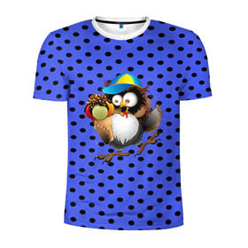 Мужская футболка 3D спортивная с принтом Счастливый совенок в Тюмени, 100% полиэстер с улучшенными характеристиками | приталенный силуэт, круглая горловина, широкие плечи, сужается к линии бедра | owl | summer | животные | лето | мороженое | полуночник | природа | сова | сыч | филин