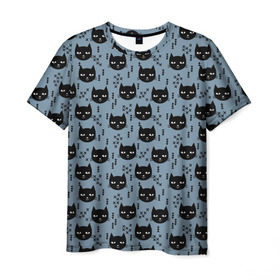 Мужская футболка 3D с принтом Хипстер коты 2 в Тюмени, 100% полиэфир | прямой крой, круглый вырез горловины, длина до линии бедер | cat | cat heads | felix | hipster | kitty | голова животного | голова кота | кот | котенок | котик | коты | кошка | милые котятки | с котами | треугольники | усатый полосатый | хипстер | черный кот