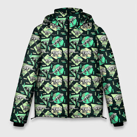 Мужская зимняя куртка 3D с принтом Динозавры в Тюмени, верх — 100% полиэстер; подкладка — 100% полиэстер; утеплитель — 100% полиэстер | длина ниже бедра, свободный силуэт Оверсайз. Есть воротник-стойка, отстегивающийся капюшон и ветрозащитная планка. 

Боковые карманы с листочкой на кнопках и внутренний карман на молнии. | Тематика изображения на принте: геометрия | дино | динозавр | динозавр рекс | динозаврик | парк юрского периода | тиранозавр | треугольник | трицератопс | хищник