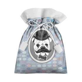 Подарочный 3D мешок с принтом Mr. Pug в Тюмени, 100% полиэстер | Размер: 29*39 см | animal | dog | pet | pug | puppy | swag | арт | джентльмен | животные | кружочки | мопс | мопсик | пес | собаки | текстура | усы | хипстер