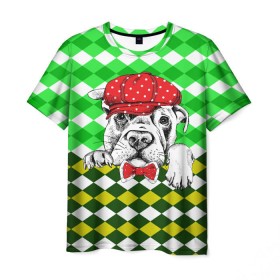 Мужская футболка 3D с принтом Пёсик в Тюмени, 100% полиэфир | прямой крой, круглый вырез горловины, длина до линии бедер | animal | dog | pet | puppy | арт | джентльмен | животные | кубики | пес | собаки | текстура