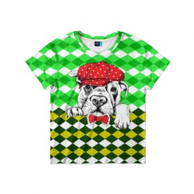 Детская футболка 3D с принтом Пёсик в Тюмени, 100% гипоаллергенный полиэфир | прямой крой, круглый вырез горловины, длина до линии бедер, чуть спущенное плечо, ткань немного тянется | animal | dog | pet | puppy | арт | джентльмен | животные | кубики | пес | собаки | текстура