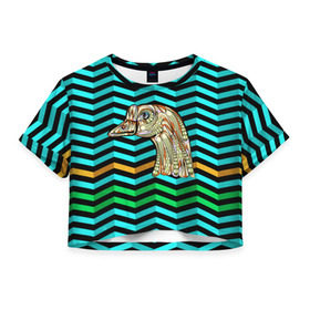 Женская футболка 3D укороченная с принтом Гусь в Тюмени, 100% полиэстер | круглая горловина, длина футболки до линии талии, рукава с отворотами | pattern | голова животного | гусь | животные | текстуры | узоры