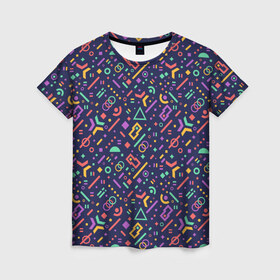 Женская футболка 3D с принтом Геометрия в Тюмени, 100% полиэфир ( синтетическое хлопкоподобное полотно) | прямой крой, круглый вырез горловины, длина до линии бедер | абстракция | геометрия | круг | линия | узор