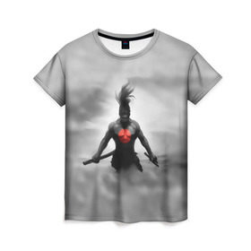 Женская футболка 3D с принтом Самурай в Тюмени, 100% полиэфир ( синтетическое хлопкоподобное полотно) | прямой крой, круглый вырез горловины, длина до линии бедер | ниндзя | самурай | туман | япония