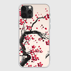 Чехол для iPhone 12 Pro Max с принтом Сакура в Тюмени, Силикон |  | вишня | дерево | зима | красный | новинки | птицы | черный | япония