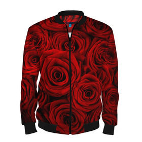 Мужской бомбер 3D с принтом Красные розы в Тюмени, 100% полиэстер | застегивается на молнию, по бокам два кармана без застежек, по низу бомбера и на воротнике - эластичная резинка | букет | красный | розы | цветы