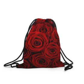 Рюкзак-мешок 3D с принтом Красные розы в Тюмени, 100% полиэстер | плотность ткани — 200 г/м2, размер — 35 х 45 см; лямки — толстые шнурки, застежка на шнуровке, без карманов и подкладки | букет | красный | розы | цветы