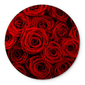 Коврик круглый с принтом Красные розы в Тюмени, резина и полиэстер | круглая форма, изображение наносится на всю лицевую часть | букет | красный | розы | цветы