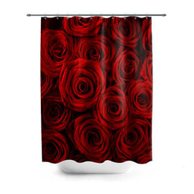 Штора 3D для ванной с принтом Красные розы в Тюмени, 100% полиэстер | плотность материала — 100 г/м2. Стандартный размер — 146 см х 180 см. По верхнему краю — пластиковые люверсы для креплений. В комплекте 10 пластиковых колец | букет | красный | розы | цветы