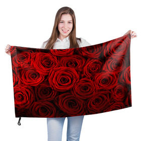 Флаг 3D с принтом Красные розы в Тюмени, 100% полиэстер | плотность ткани — 95 г/м2, размер — 67 х 109 см. Принт наносится с одной стороны | букет | красный | розы | цветы