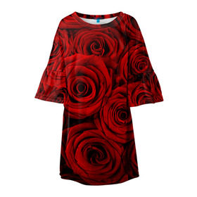 Детское платье 3D с принтом Красные розы в Тюмени, 100% полиэстер | прямой силуэт, чуть расширенный к низу. Круглая горловина, на рукавах — воланы | Тематика изображения на принте: букет | красный | розы | цветы