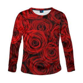 Женский лонгслив 3D с принтом Красные розы в Тюмени, 100% полиэстер | длинные рукава, круглый вырез горловины, полуприлегающий силуэт | Тематика изображения на принте: букет | красный | розы | цветы