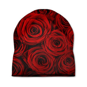Шапка 3D с принтом Красные розы в Тюмени, 100% полиэстер | универсальный размер, печать по всей поверхности изделия | букет | красный | розы | цветы
