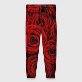 Женские брюки 3D с принтом Красные розы в Тюмени, полиэстер 100% | прямой крой, два кармана без застежек по бокам, с мягкой трикотажной резинкой на поясе и по низу штанин. В поясе для дополнительного комфорта — широкие завязки | букет | красный | розы | цветы