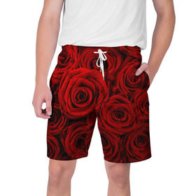 Мужские шорты 3D с принтом Красные розы в Тюмени,  полиэстер 100% | прямой крой, два кармана без застежек по бокам. Мягкая трикотажная резинка на поясе, внутри которой широкие завязки. Длина чуть выше колен | Тематика изображения на принте: букет | красный | розы | цветы