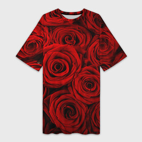 Платье-футболка 3D с принтом Красные розы в Тюмени,  |  | букет | красный | розы | цветы