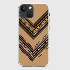 Чехол для iPhone 13 mini с принтом Tribal V shape в Тюмени,  |  | Тематика изображения на принте: african | ethnic | tribal | африка | африканский | бежевый | трайбал | узор | черный | этно