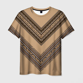 Мужская футболка 3D с принтом Tribal V-shape в Тюмени, 100% полиэфир | прямой крой, круглый вырез горловины, длина до линии бедер | Тематика изображения на принте: african | ethnic | tribal | африка | африканский | бежевый | трайбал | узор | черный | этно