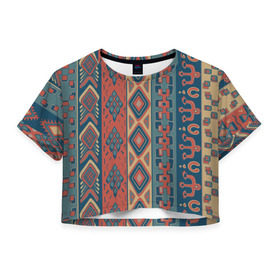 Женская футболка 3D укороченная с принтом Этника Африки в Тюмени, 100% полиэстер | круглая горловина, длина футболки до линии талии, рукава с отворотами | kniting | pattern | вышивание | вышивка | колосок | одежда | рукоделие | текстуры | узоры | украшение | шитье | этнический