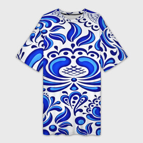 Платье-футболка 3D с принтом Роспись гжель в Тюмени,  |  | народный | орнамент | роспись | традиционный
