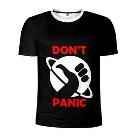 Мужская футболка 3D спортивная с принтом Don`t panic в Тюмени, 100% полиэстер с улучшенными характеристиками | приталенный силуэт, круглая горловина, широкие плечи, сужается к линии бедра | dont panic