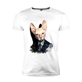 Мужская футболка премиум с принтом Сфинкс в Тюмени, 92% хлопок, 8% лайкра | приталенный силуэт, круглый вырез ворота, длина до линии бедра, короткий рукав | Тематика изображения на принте: кот | лысый кот