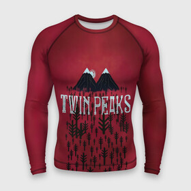 Мужской рашгард 3D с принтом Лес Twin Peaks в Тюмени,  |  | горы | надпись | ретро | твин пикс
