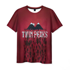 Мужская футболка 3D с принтом Лес Twin Peaks в Тюмени, 100% полиэфир | прямой крой, круглый вырез горловины, длина до линии бедер | горы | надпись | ретро | твин пикс