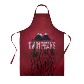 Фартук 3D с принтом Лес Twin Peaks в Тюмени, 100% полиэстер | общий размер — 65 х 85 см, ширина нагрудника — 26 см, горловина — 53 см, длина завязок — 54 см, общий обхват в поясе — 173 см. Принт на завязках и на горловине наносится с двух сторон, на основной части фартука — только с внешней стороны | горы | надпись | ретро | твин пикс