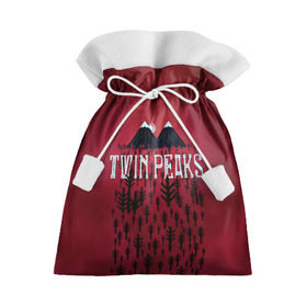 Подарочный 3D мешок с принтом Лес Twin Peaks в Тюмени, 100% полиэстер | Размер: 29*39 см | Тематика изображения на принте: горы | надпись | ретро | твин пикс