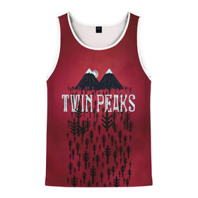 Мужская майка 3D с принтом Лес Twin Peaks в Тюмени, 100% полиэстер | круглая горловина, приталенный силуэт, длина до линии бедра. Пройма и горловина окантованы тонкой бейкой | горы | надпись | ретро | твин пикс