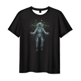 Мужская футболка 3D с принтом Космонавт с Бабочками в Тюмени, 100% полиэфир | прямой крой, круглый вырез горловины, длина до линии бедер | астронавт | время первых | вселенная | гагарин | галактика | гравитация | звезды | интерстеллар | космический | луна | магия | млечный путь | невесомость | полет | скафандр | черная дыра