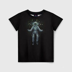 Детская футболка 3D с принтом Космонавт с Бабочками в Тюмени, 100% гипоаллергенный полиэфир | прямой крой, круглый вырез горловины, длина до линии бедер, чуть спущенное плечо, ткань немного тянется | астронавт | время первых | вселенная | гагарин | галактика | гравитация | звезды | интерстеллар | космический | луна | магия | млечный путь | невесомость | полет | скафандр | черная дыра