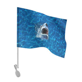 Флаг для автомобиля с принтом Пасть акулы в Тюмени, 100% полиэстер | Размер: 30*21 см | акула | атака | белая | брызги | вода | волны | зубы | капли | море | океан | опасность | синяя | челюсти | эффект
