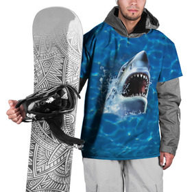 Накидка на куртку 3D с принтом Пасть акулы в Тюмени, 100% полиэстер |  | Тематика изображения на принте: акула | атака | белая | брызги | вода | волны | зубы | капли | море | океан | опасность | синяя | челюсти | эффект