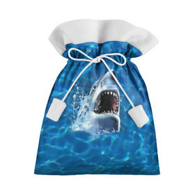 Подарочный 3D мешок с принтом Пасть акулы в Тюмени, 100% полиэстер | Размер: 29*39 см | акула | атака | белая | брызги | вода | волны | зубы | капли | море | океан | опасность | синяя | челюсти | эффект