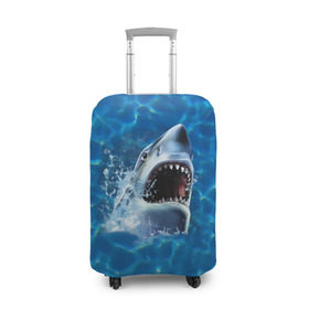 Чехол для чемодана 3D с принтом Пасть акулы в Тюмени, 86% полиэфир, 14% спандекс | двустороннее нанесение принта, прорези для ручек и колес | акула | атака | белая | брызги | вода | волны | зубы | капли | море | океан | опасность | синяя | челюсти | эффект